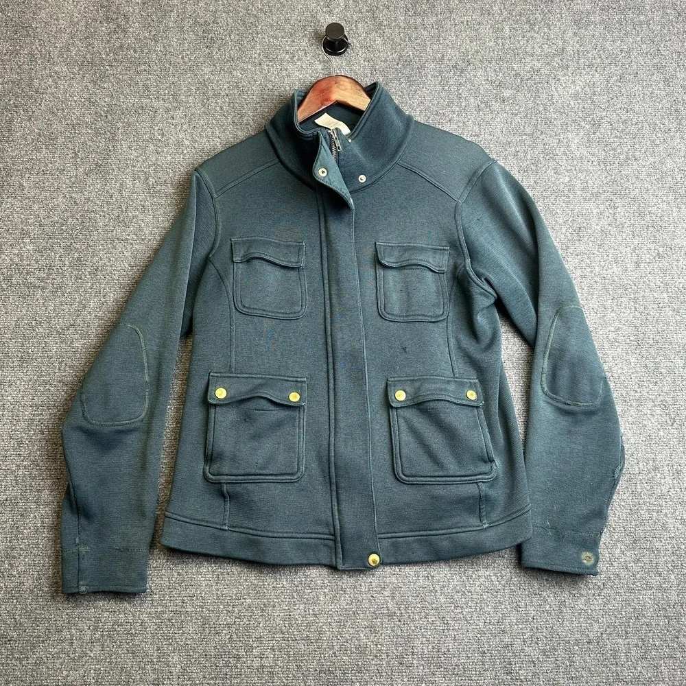 Patagonia Jacket Womens Small Green Cotton Knit Utility Field Full Zip Pockets